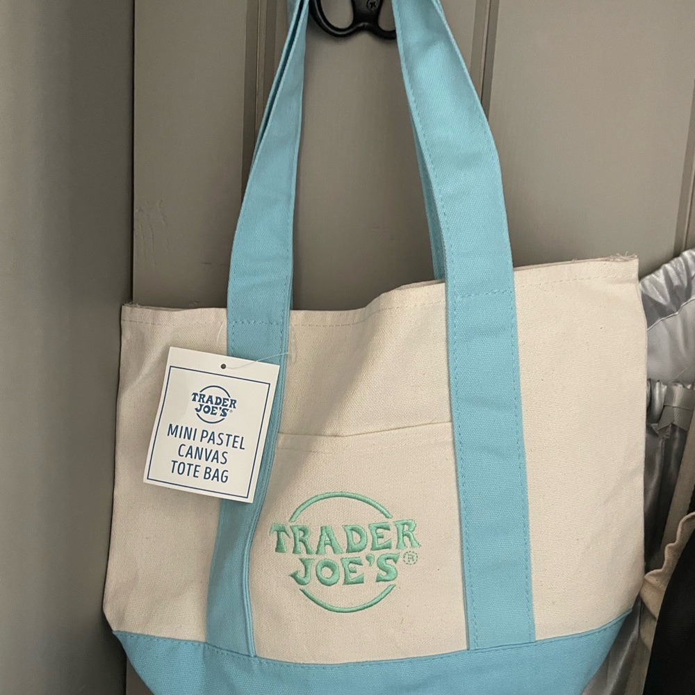 Mini Trader Joe’s Pastel Canvas Tote Bag - Blue and Cream